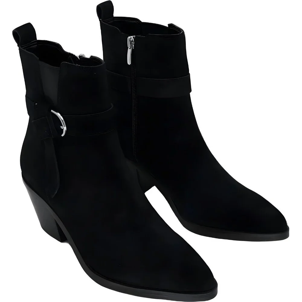 Nine West Lemone Black Suede Block Heel Ankle Booties Women's US 7M - Picture 4 of 6